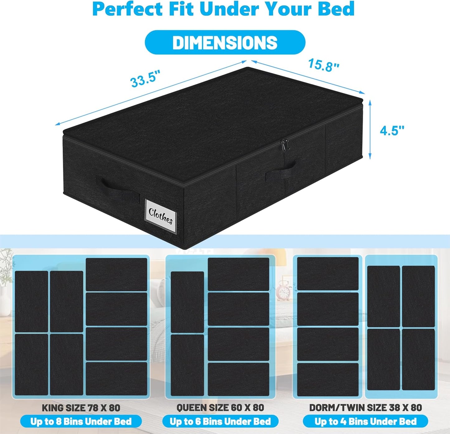 Under Bed Storage Container Bins 2 Pack, Low Profile Foldable Underbed Clothes Storage Organizer W/ Ultra Thick Fabric and Sturdy Bottom/Sides, Dual Zipper Storage Box for Dorm and Home 30x16x6.7"