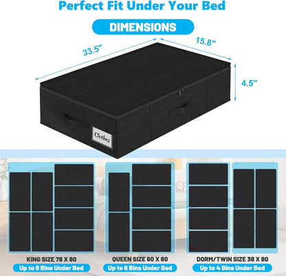 Under Bed Storage Container Bins 2 Pack, Low Profile Foldable Underbed Clothes Storage Organizer W/ Ultra Thick Fabric and Sturdy Bottom/Sides, Dual Zipper Storage Box for Dorm and Home 30x16x6.7"