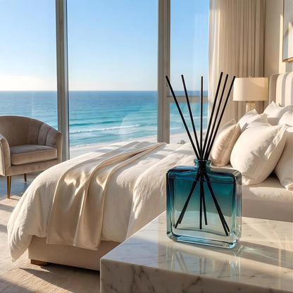 Reed Diffuser Set for Home Fragrance – 100ml Summer Sea Breeze Aromatherapy Diffuser with Reed Sticks, Long Lasting Flameless Fragrance for Bedroom, Bathroom & Living Room, Decorative Glass Bottle
