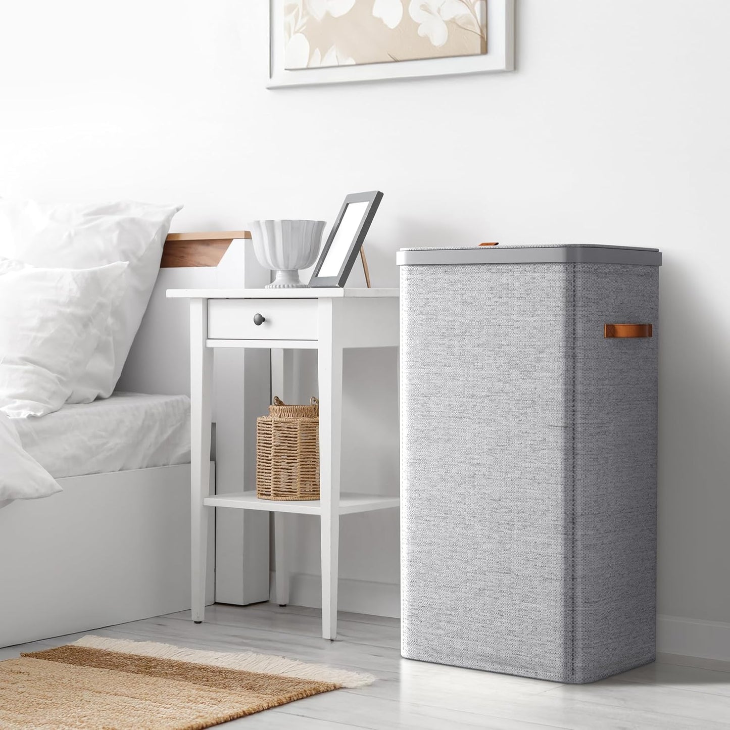 Sorbus Laundry Hamper with Lid - Collapsible 3-Compartment Fabric Laundry Basket with Handles and Removable Laundry Bag – 50 Gallon (190 L) Dirty Clothes Hamper for Bedroom, bathroom and dorm (Beige)
