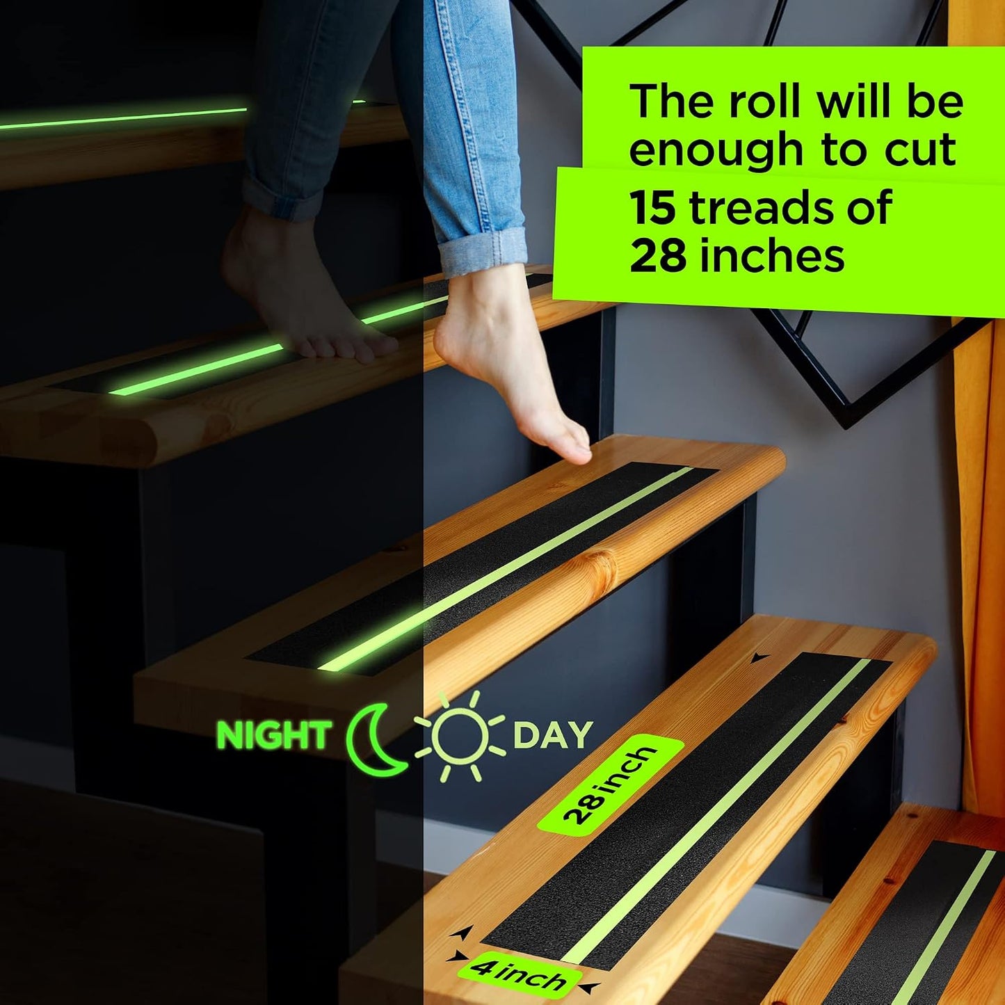 Grip Tape - Heavy Duty Anti Slip Tape for Stairs Outdoor/Indoor Waterproof 4Inch x 35Ft Safety Non Skid Roll for Stair Steps Ramp Traction Tread Staircases Grips Adhesive Non Slip Strips Walk Black