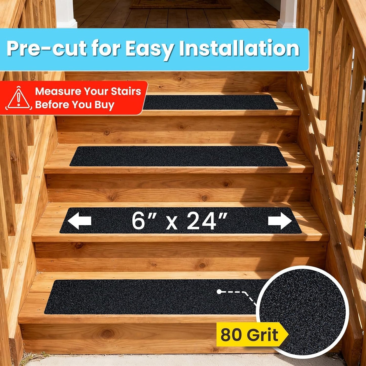 LifeGrip Anti Slip Traction Treads 10 Pack, 6"x32" with Glow in Dark Stripe, Best Grip Tape Grit Non Slip, Outdoor Non Skid Tape, High Traction Friction Abrasive Adhesive for Stairs Step