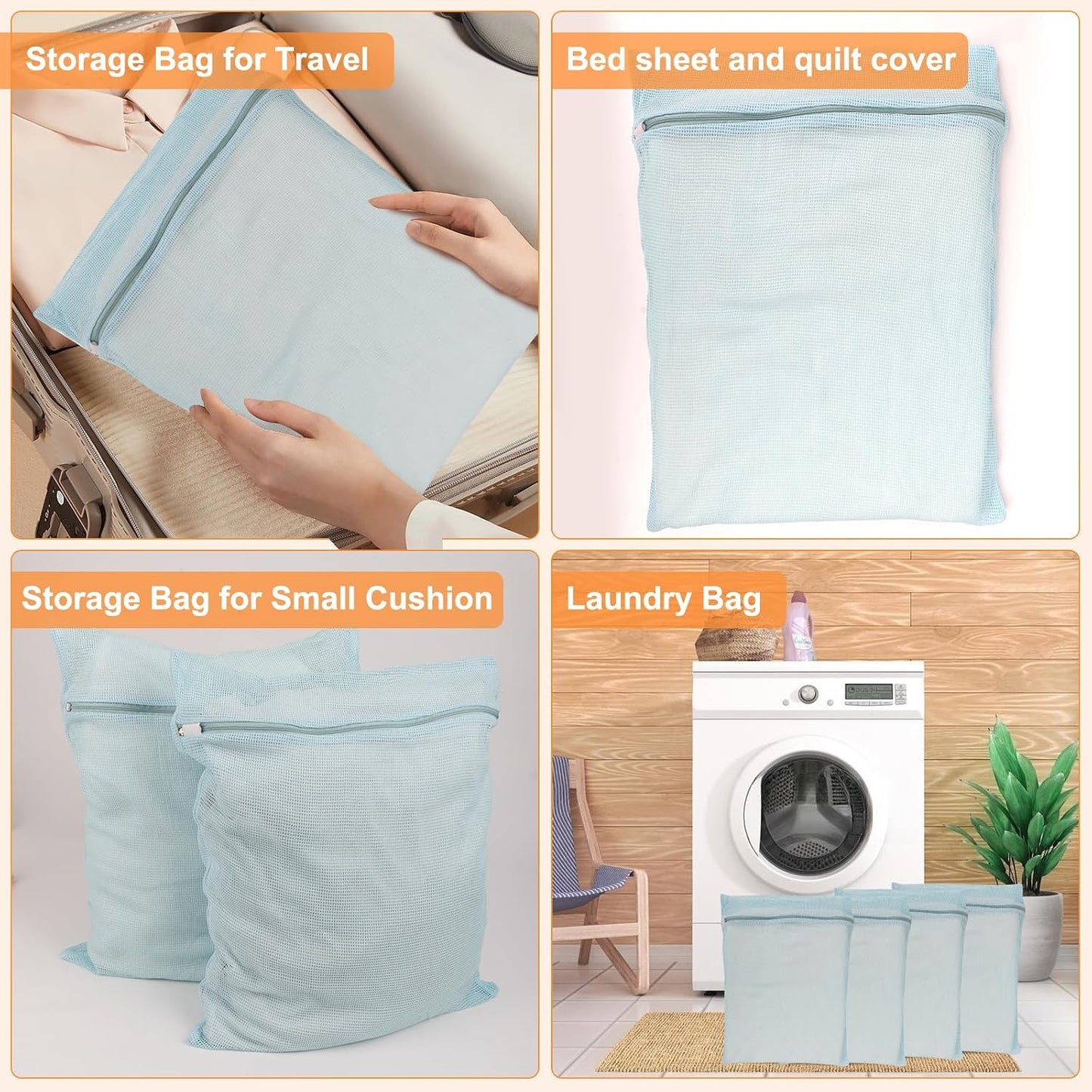 4-Piece Pink Medium Durable Organic Cotton Mesh Laundry Bags with Sturdy Zippers and Breathable Mesh are Delicate Laundry Bags for Underwear, Clothes, Pants and Socks