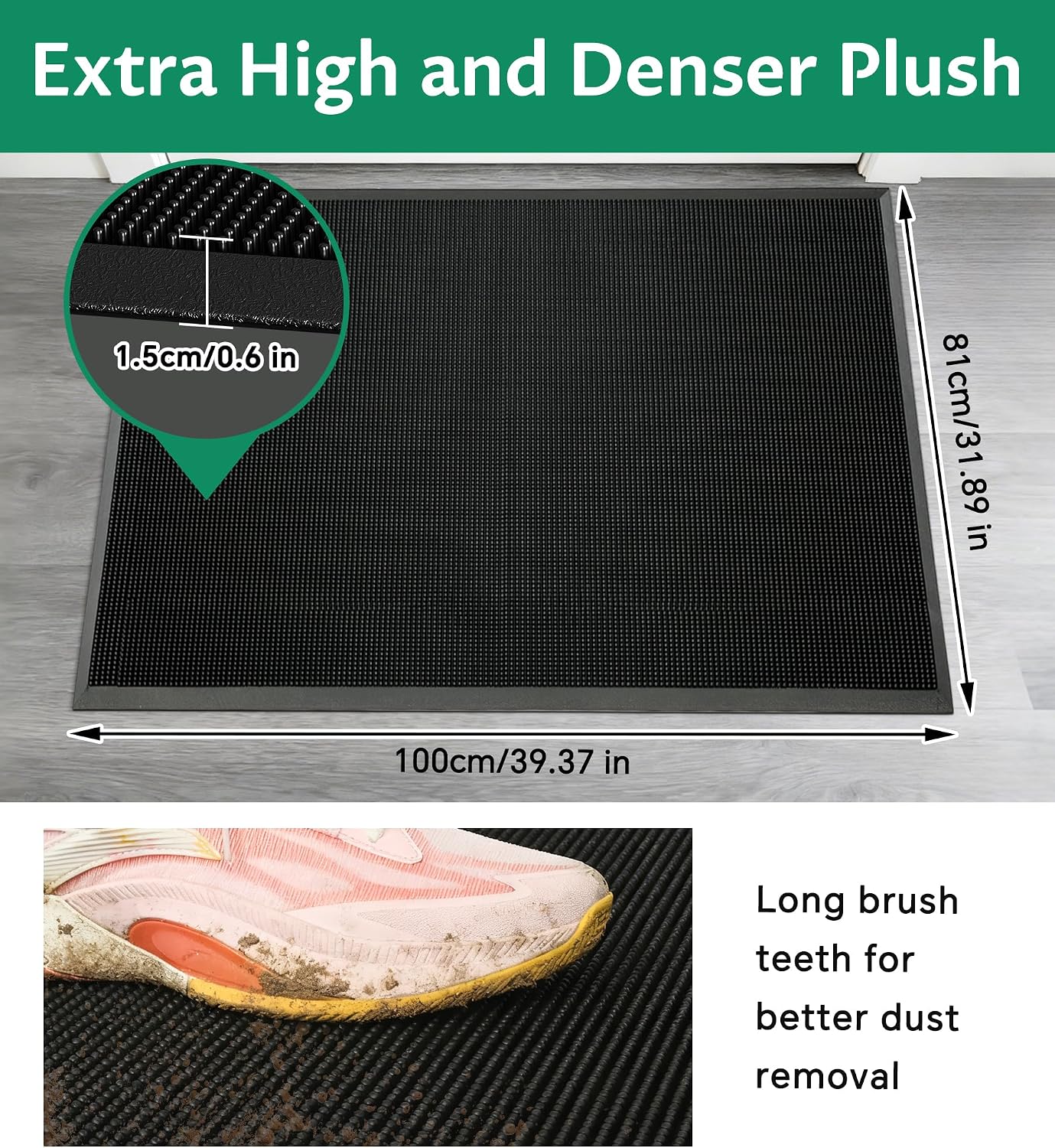 32x39 Rubber Front Door Mat Outside Entrance with Fingertip Scraper Design | Heavy Duty, Non-Slip, Dirt Trapping, Waterproof, Low-Profile, for Entryway