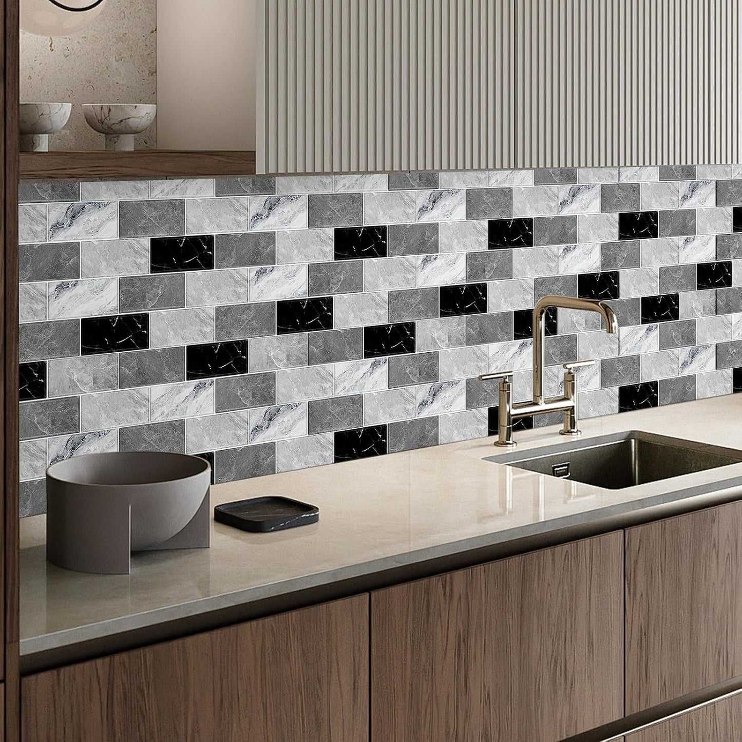 BSABSAQAA 10 Sheets Peel and Stick Backsplash for Kitchen 12"X12" Back Splash Adhesive Subway Wall Tile Sticker for Bathroom on Renter Friendlyn Marble