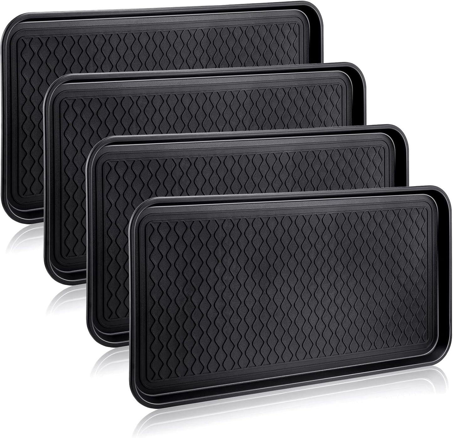 4 Pieces Shoe Tray for Entryway, Waterproof Boot Tray Shoe Mat Multi-Purpose Dog Cat Bowl Mat Pet Food Tray Boot Mat for Entryway Indoor Outdoor Floor Protection (Black,30 x 15 x 1.2 Inch)