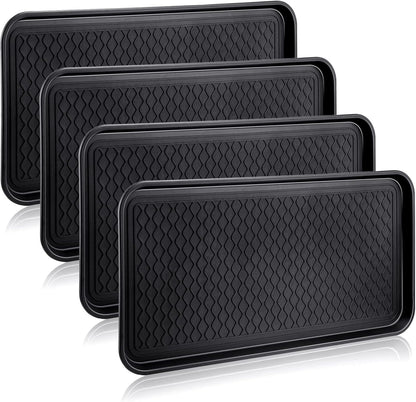 4 Pieces Shoe Tray for Entryway, Waterproof Boot Tray Shoe Mat Multi-Purpose Dog Cat Bowl Mat Pet Food Tray Boot Mat for Entryway Indoor Outdoor Floor Protection (Black,30 x 15 x 1.2 Inch)