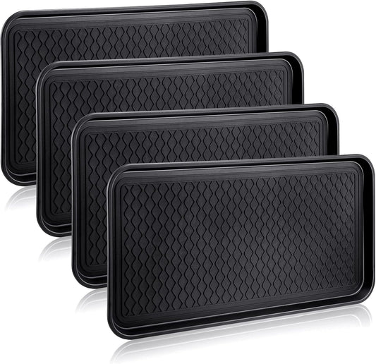 4 Pieces Shoe Tray for Entryway, Waterproof Boot Tray Shoe Mat Multi-Purpose Dog Cat Bowl Mat Pet Food Tray Boot Mat for Entryway Indoor Outdoor Floor Protection (Black,30 x 15 x 1.2 Inch)