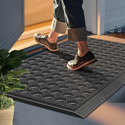 Mibao Front Door Mat Outside Entrance, Heavy Duty Welcome Rubber Doormat Waterproof, All Weather Dirt Trapper Non-Slip Drainage Doormat, Entry Mat for Garage Home Pool Commercial, 17" x 29.5", Black