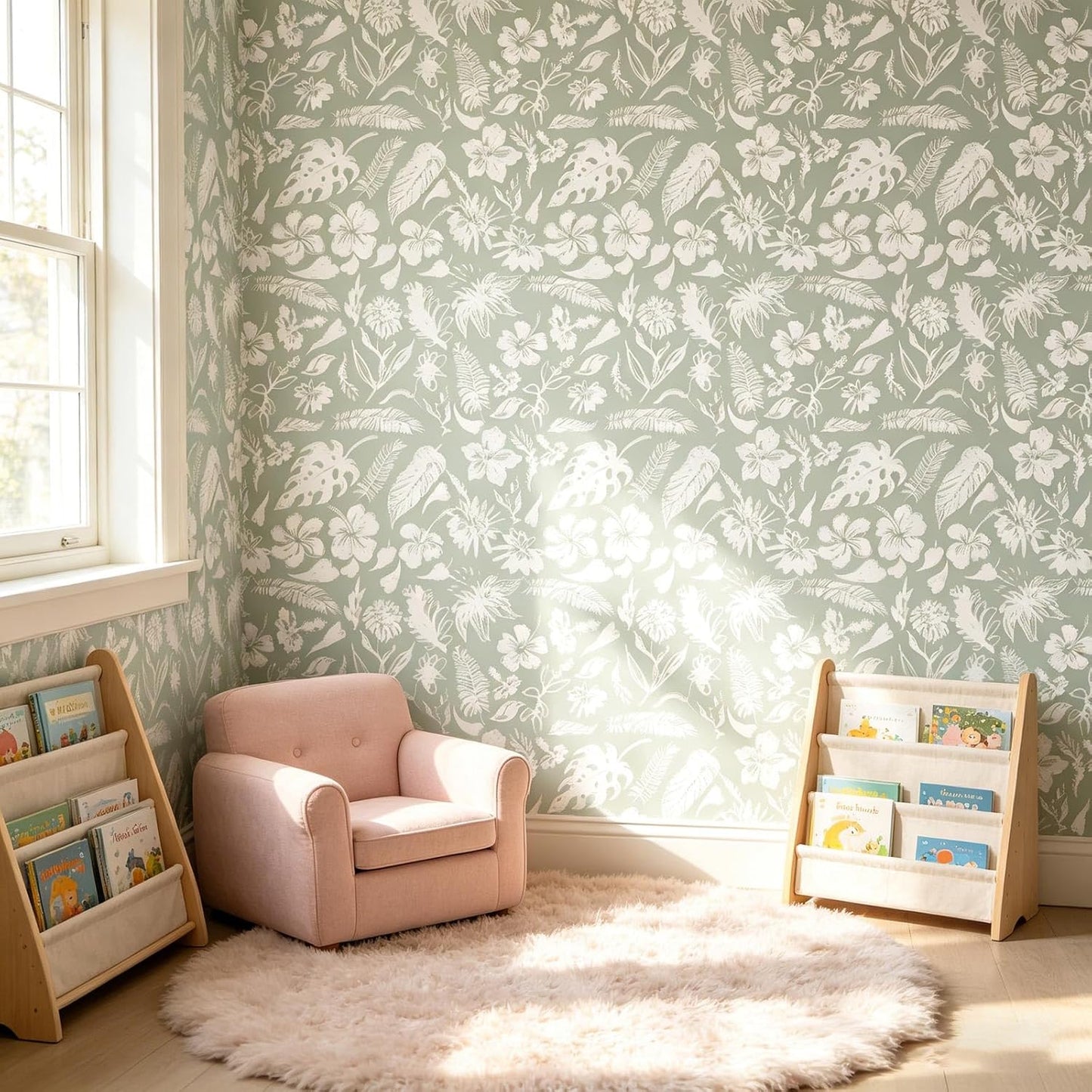 Green Botanical Floral Peel and Stick Wallpaper Self Adhesive Removable Thick Renter Friendly Wallpaper for Bedroom Accent Wall 17.7" x 118"