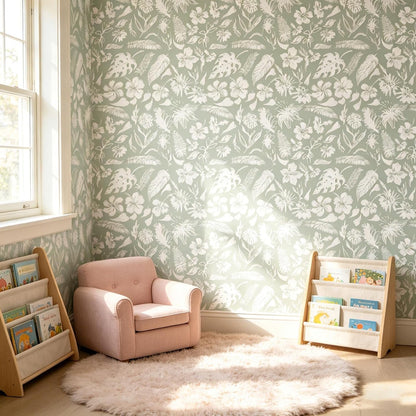Green Botanical Floral Peel and Stick Wallpaper Self Adhesive Removable Thick Renter Friendly Wallpaper for Bedroom Accent Wall 17.7" x 118"