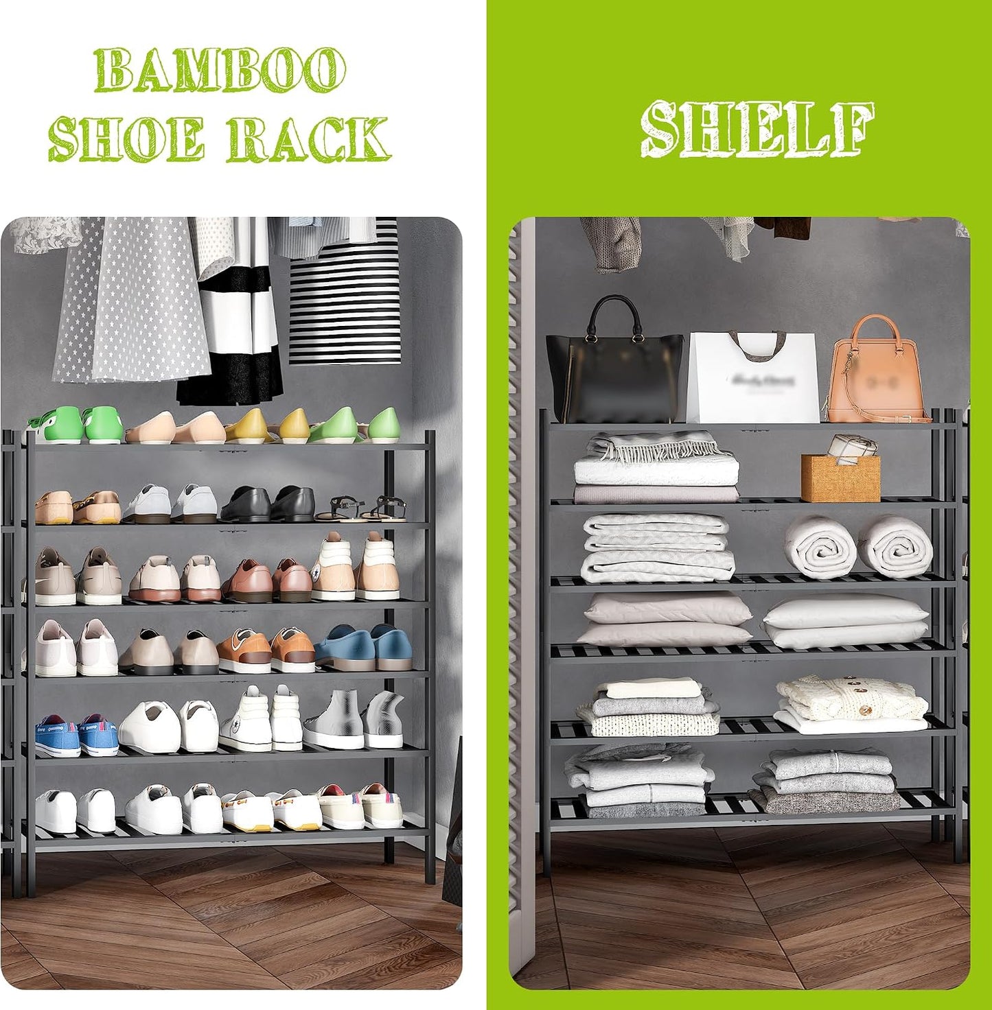 BMOSU 2-Tier Bamboo Small Shoe Rack Premium Stackable Shoe Shelf Storage Organizer for Hallway Closet Living Room Entryway Organizer (Black Bamboo)