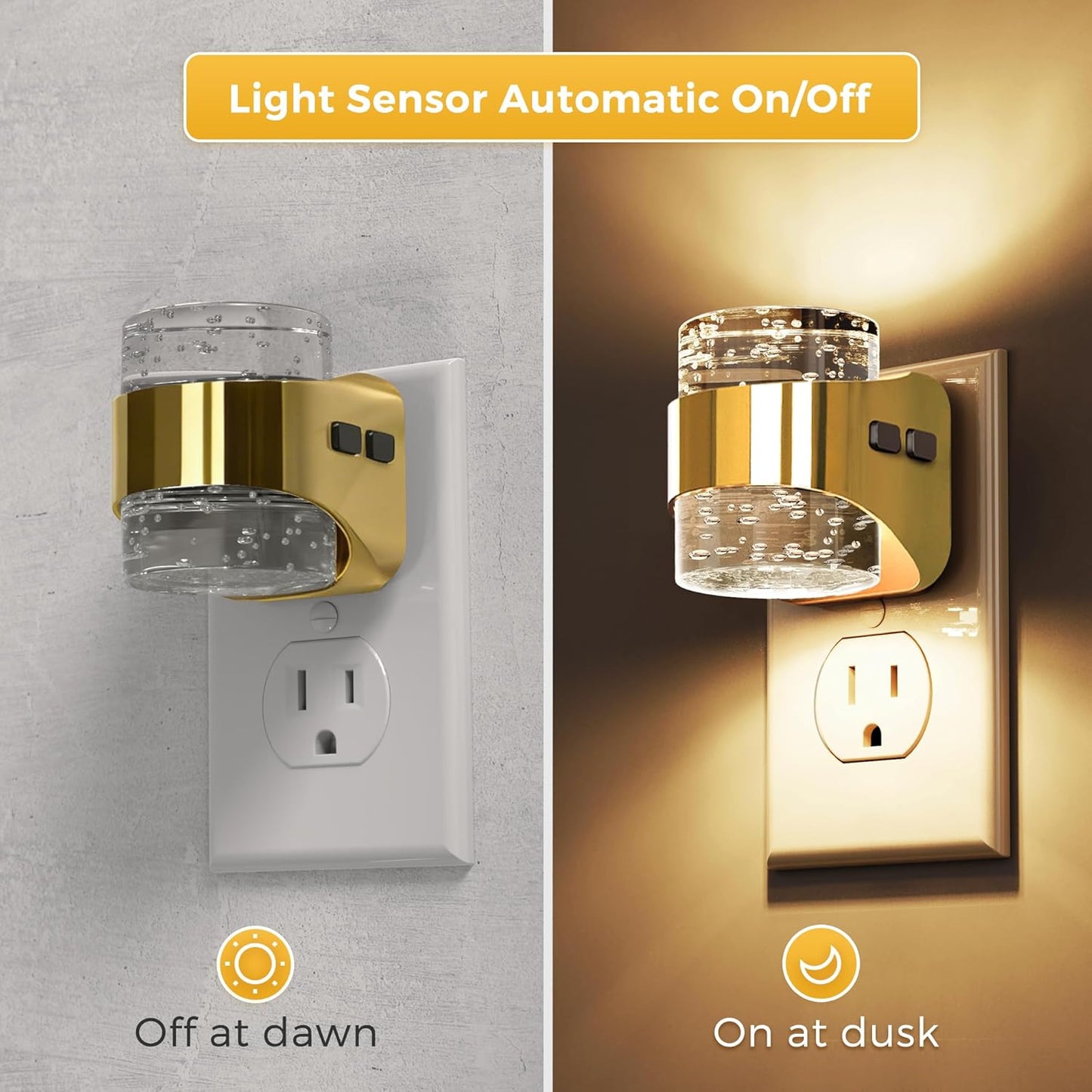 L LOHAS LED Night Light, Bubble Night Lights Plug into Wall,2 Pack 3000K/4000k/5000K Adjustable Color Temperature Night Light,Dimmable Nightlights with Dusk to Dawn Sensor for Rooms Bathroom Hallway