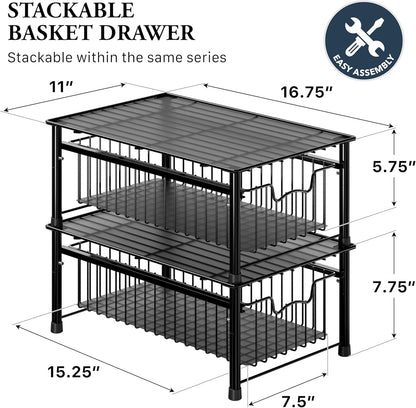 Simple Houseware Stackable 2 Tier Sliding Basket Organizer Drawer, Chrome