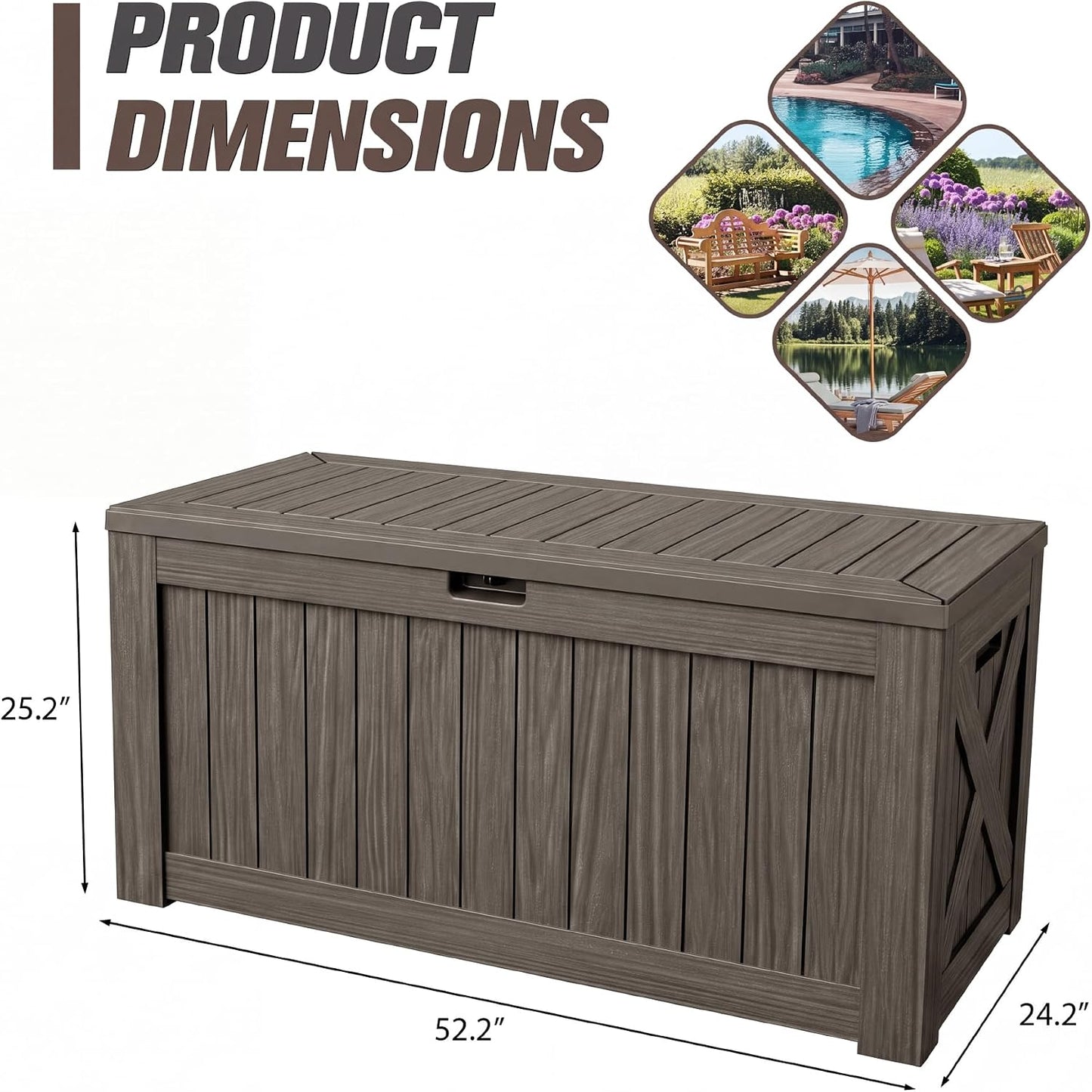 JUMMICO 31 Gallon Resin Deck Box Waterproof Indoor Outdoor Storage Boxes for Patio Furniture Cushions and Garden Tools (Brown)