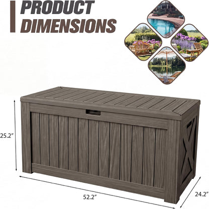 JUMMICO 31 Gallon Resin Deck Box Waterproof Indoor Outdoor Storage Boxes for Patio Furniture Cushions and Garden Tools (Brown)