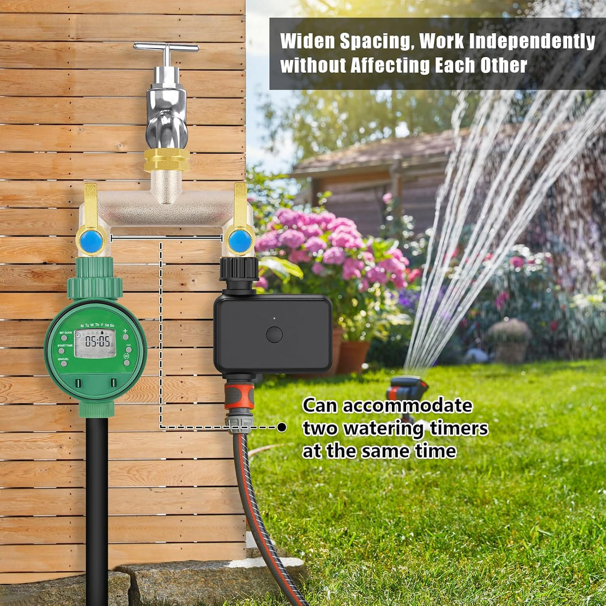 Upgraded Brass Garden Hose Splitter, 3/4" Hose Splitter 2 Way Heavy Duty with Extension Handles, Outdoor Faucet Splitter Water Spigot Splitter with Individual On/Off Valve