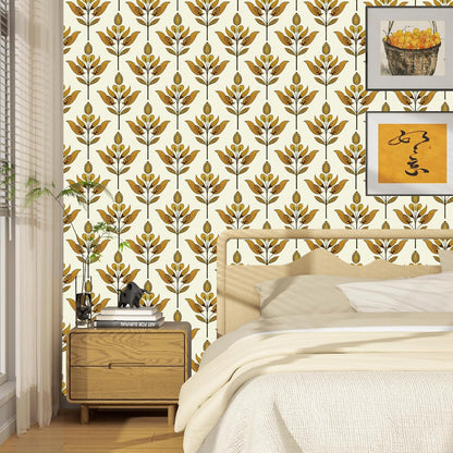 BOKEBEVE Leaves Contact Paper Floral Wallpaper Stick and Peel Boho Damask Wall Paper for Liner Drawer Cabinet Backsplash Renter Friendly Waterproof 17.5 x 118In