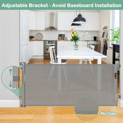 55 Inch Retractable Dog Gate Outdoor Scratch-Resistant Mesh Baby Gate for Stairs Retractable Baby Gates for Doorways Anti-Climb Outdoor Dog Gates for Decks Keep Kid/Pet away from Dangerous Place, Gray