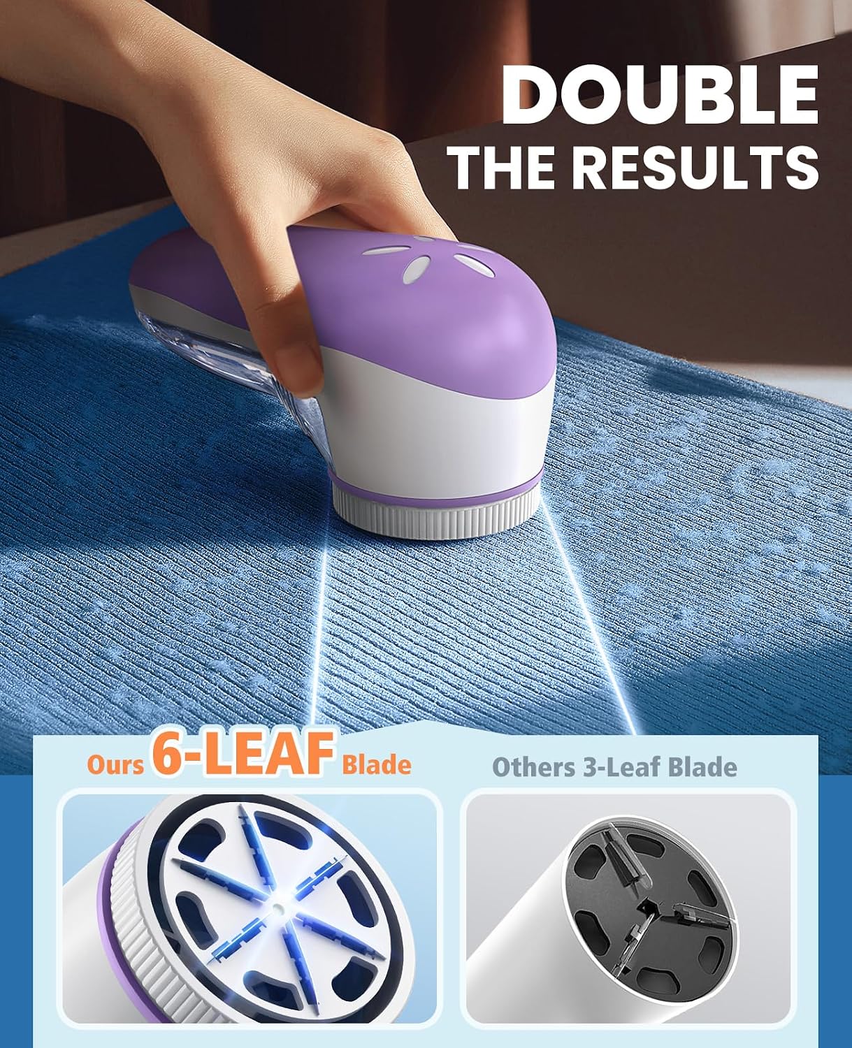 POPCHOSE Fabric Shaver, Lint Shaver for Clothing, Electric Lint Remover with 6-Leaf Blades, Sweater Defuzzer, Clothes Shaver for Couch, Furniture, Blanket, Remove Pilling, USB Rechargeable