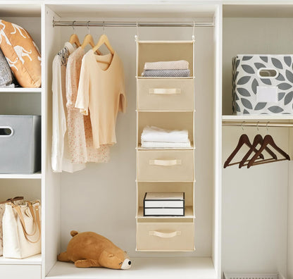 MAX Houser 6 Tier Shelf Hanging Closet Organizer, Closet Hanging Shelf with 2 Sturdy Hooks for Storage, Foldable (Grey)