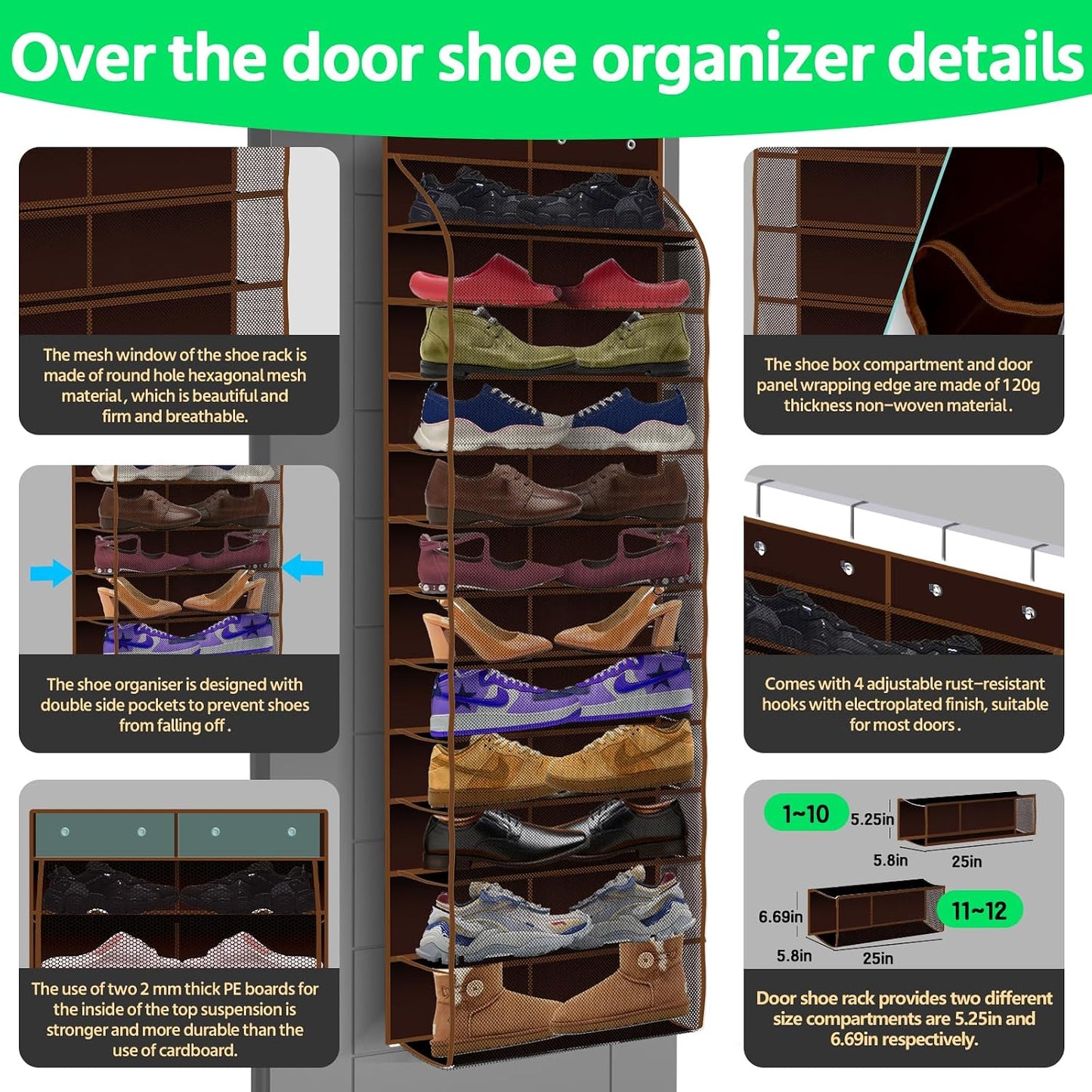 PAULONE 12 Pocket Over the Door Shoe Organizer,Reusable Breathable Large Mesh Bag Men's & Women's Sneaker Organizer,Shoe Organizer for Kids,Hanging Shoe Storage Hanging Bag (White)