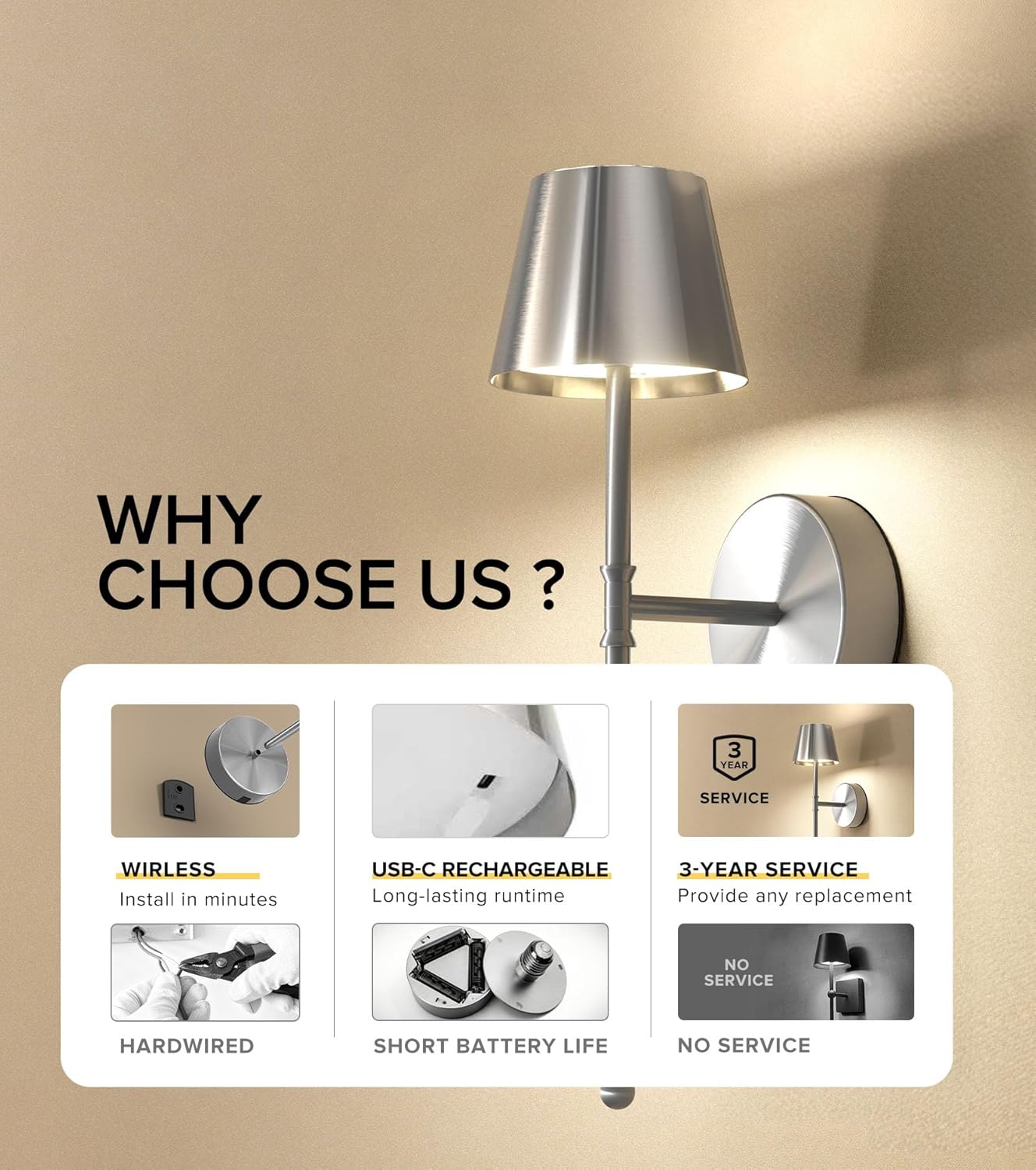 UME Wireless Sconces Set of 2 with Remote, 5200mAh Battery Powered Sconces - Small Rechargeable Sconces w/ 3 Color Temps & 5 Brightness Levels for Bedroom, Living Room, Wall Painting, Cafe (Black)