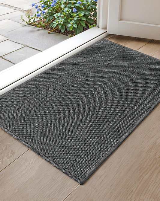 Color&Geometry Ultra Thin Indoor Door Mat 24"x36", Machine Washable Front Door Mat Non Slip, Low Profile Entrance Mat Indoor, Absorbent Doormat for Inside, Entry, Entryway, Charcoal Grey Heather(FOLD)