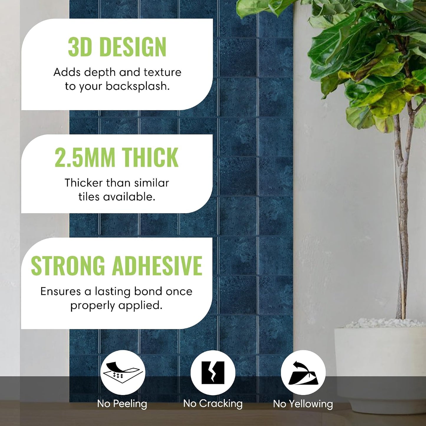 Peel and Stick Subway Backsplash Tiles, 5 Pack, 12 x 12 in, Almond | extra thick 3D wall panels, heat and water resistant wall panels, easy DIY kitchen, bathroom, laundry, fireplace wall décor