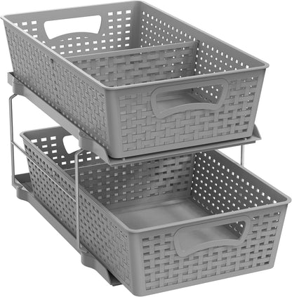Simple Houseware 2 Tier Bathroom Organizer Tray Pull-Out Sliding Drawer/Under-Sink Storage, Clear