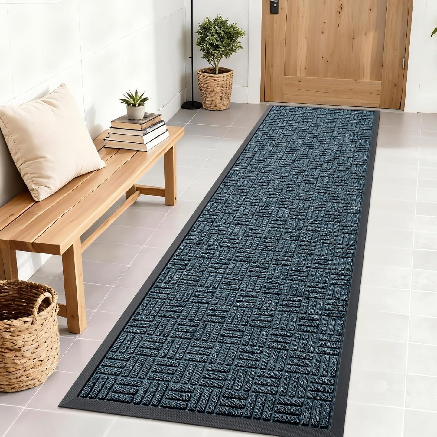 OLANLY Front Door Mat Outside Entrance 29.5x17, Absorbent, Heavy Duty Sturdy Natural Rubber Doormat Indoor Outdoor, Stain and Fade Resistant, Non-Slip Backing Low Profile Floor Mat for Entryway, Grey