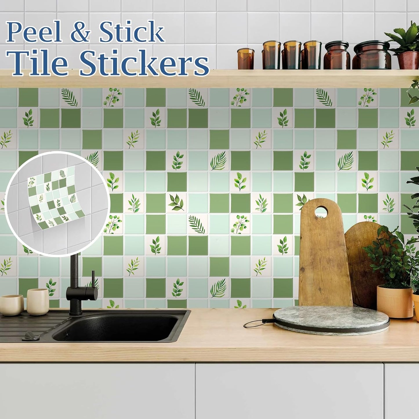 Peel & Stick Tile Stickers Waterproof Self-Adhesive Backsplash Stickers for Kitchen Bathroom Decor 10 Pack 11.8''x11.8'' (Light Green)