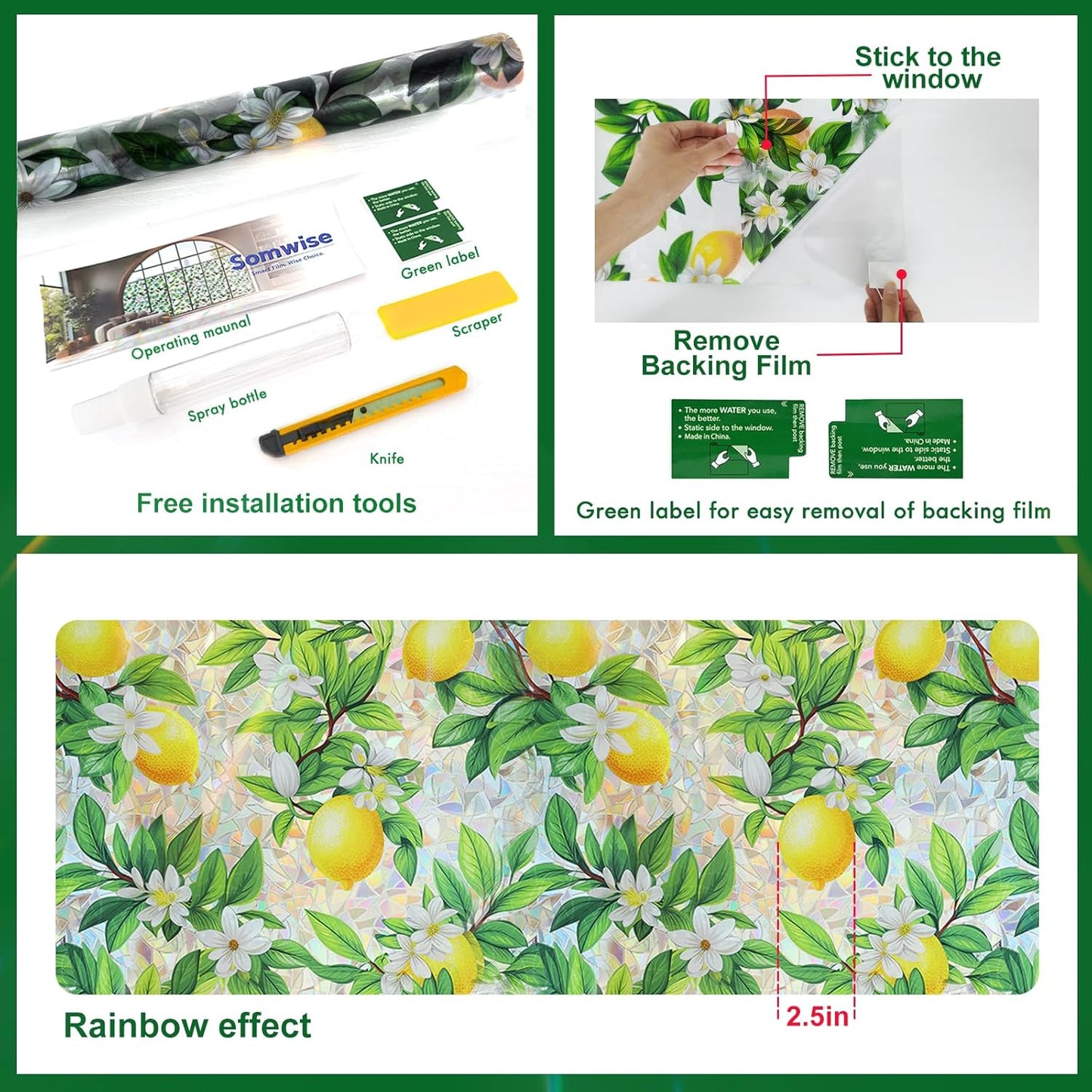 SOMWISE Frosted Glass Window Film, Heat Insulation, UV Block, Anti-Glare, One Way Privacy Tint, Static Cling for Home Bathroom Door, Renter Friendly, Day & Night Privacy