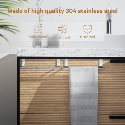 Stainless Steel Over Door Towel Rack Bar Holders for Universal Fit on Over Cabinet Cupboard Doors 2 Pack (Sliver)