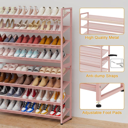 Large Shoe Rack 8 Tier Shoe Organizer, Heavy Duty Metal 4-Tier Stackable Shoe Storage Vertical Shoe Rack for Closet Front Door Entrance, Up to 50 Pairs, 44.8" W x 11.4" D x 56.7" H, Black