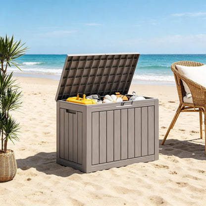 Outdoor Storage Box, Resin Deck Boxes Indoor and outdoor, Waterproof Storage Box Lockable Lid (Black, 85 Gallon)