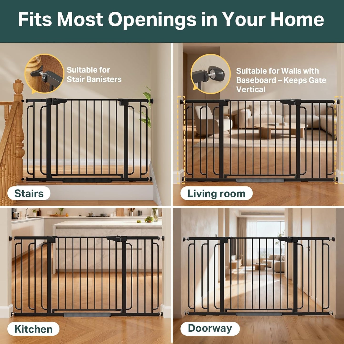 Cumbor 29.7-48" Baby Gate for Stairs, Mom's Choice Awards Winner-Dog Gate for Doorways, Auto Close Safety Pet Gate for Dogs Indoor, Easy Install Pressure Mounted Child Gate with Walk Thru Door, Brown