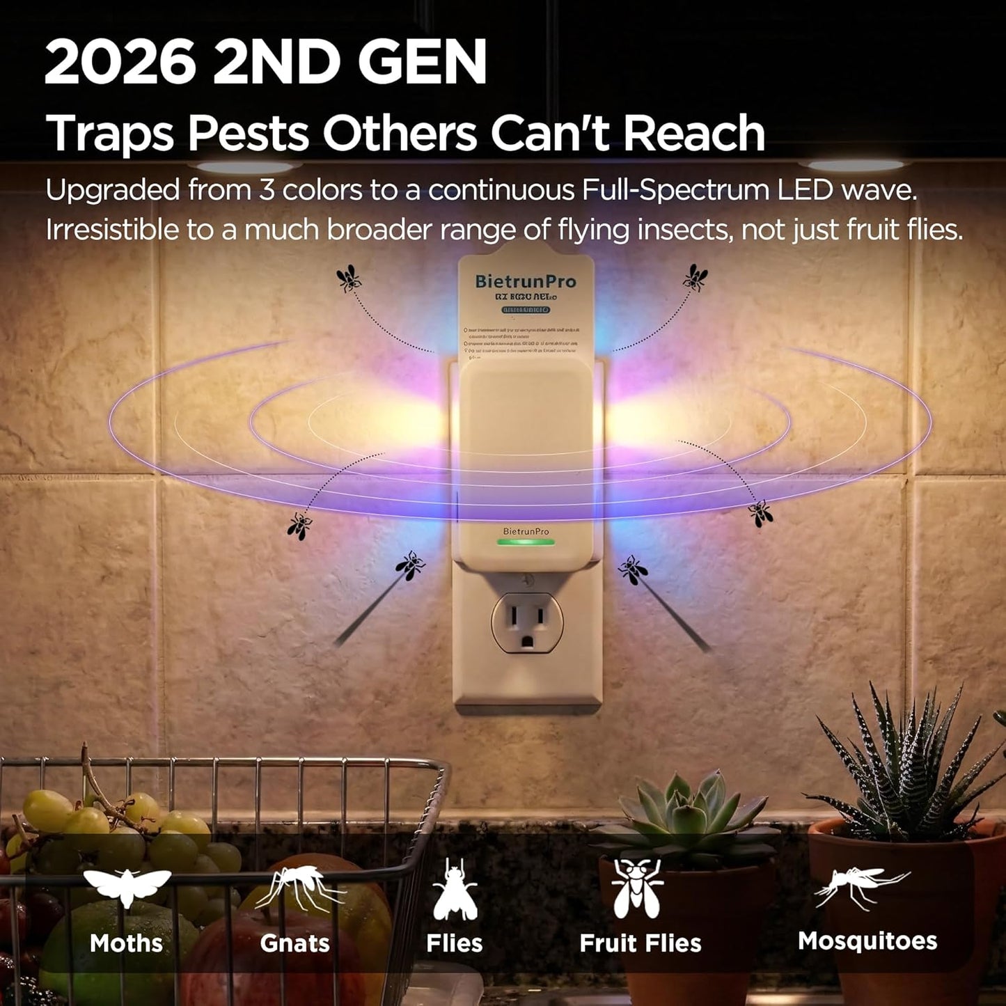 Flying Insect Traps+5 Refill Cartridges, 2026 2nd Gen, UV/Blue/Yellow Light Plug in Fly Trap & Indoor Bug Catcher for Gnats, No-Mess Bug Zapper, House & Fruit Flies, 7 * 24hrs Pest Control