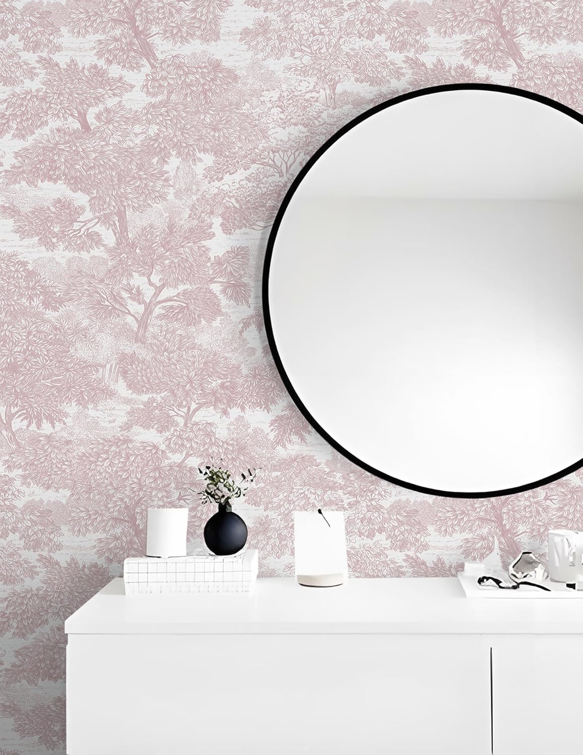 Safiyya Peel and Stick Wallpaper Beige Forest Contact Paper 17.3" x 118" Vintage Tree Wall Paper Renter Friendly Self Adhesive Removable Wallpaper for Bathroom Vinyl Off-White