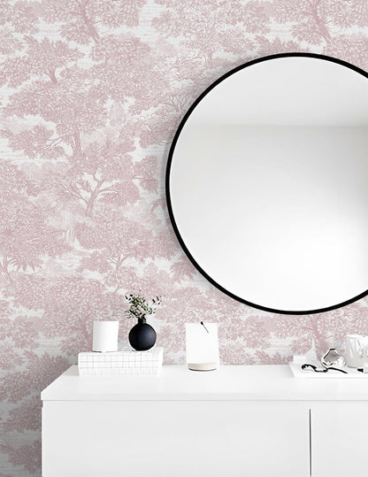 Safiyya Peel and Stick Wallpaper Beige Forest Contact Paper 17.3" x 118" Vintage Tree Wall Paper Renter Friendly Self Adhesive Removable Wallpaper for Bathroom Vinyl Off-White
