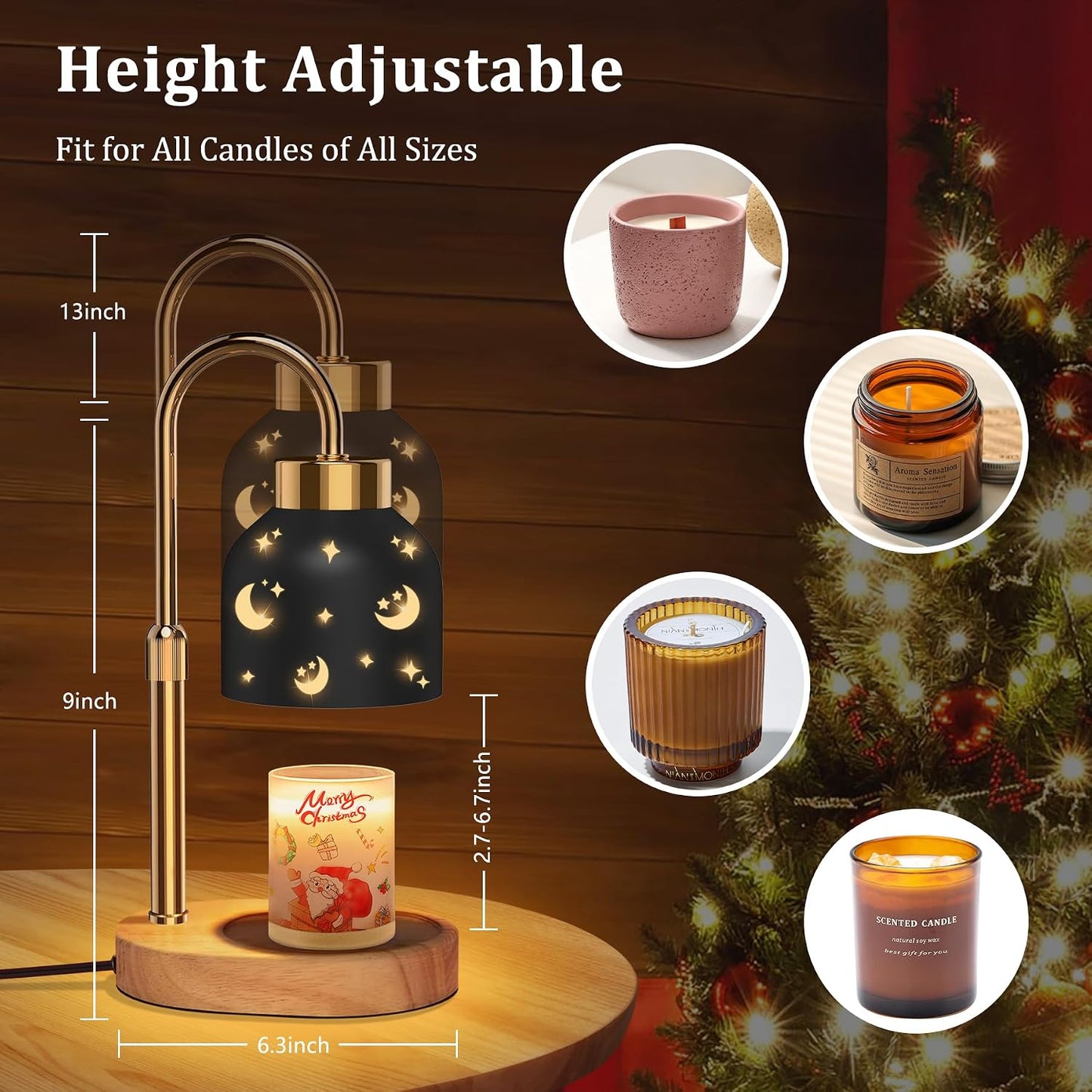 Candle Warmer Lamp with Timer Dimmer, Height & Brightness Adjustable | Black Electric Wax Warmer for Women Mom, Christmas & Birthday Gift, House Warming Gift New Home Decor
