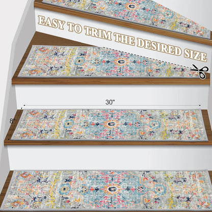 Pauwer Carpet Stair Treads for Wooden Steps Indoor 15 Pack 8" X 30" Peel and Stick Stair Treads Non Slip Staircase Step Treads Reusable Stair Runner Rugs for Dogs, Kids and Elders