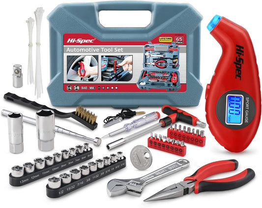 Hi-Spec 73pc Home and Garage Tool Kit Set. Essential Household and Auto Repair Tools. Includes Pliers, Sockets, Wrenches and a Hex Key Set in a Toolbox Carry Case