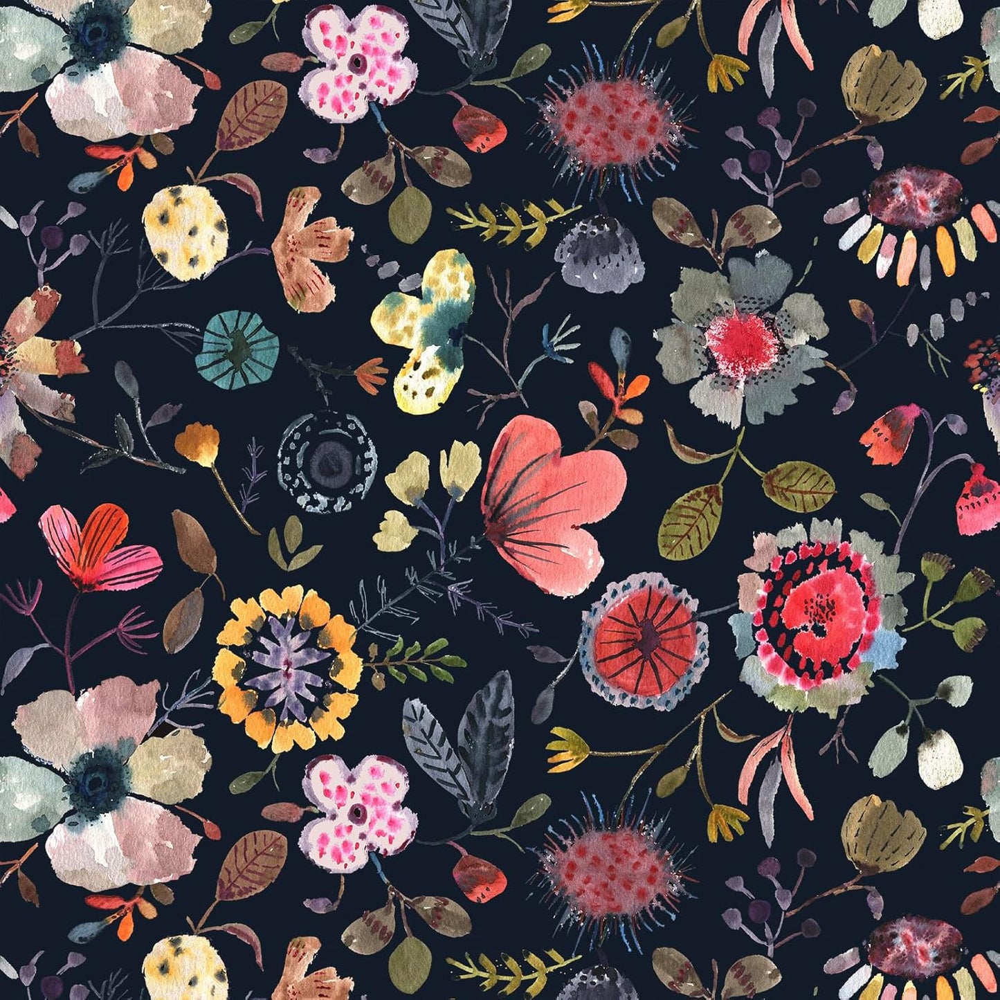 Wallpaper Peel and Stick Floral Wall Paper Removable Waterproof Gray/Yellow/Blue Contact Paper for Bedroom, Bathroom, Home Wall 17.3" x 118"