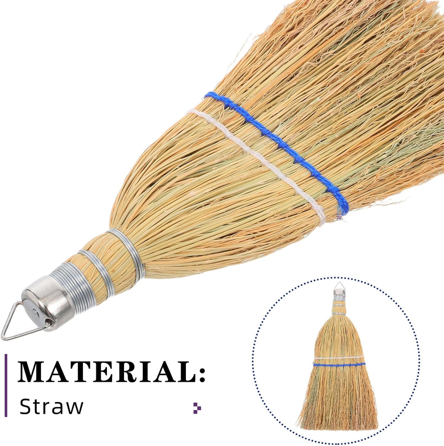 Outdoor Heavy Duty Patio Broom with Hanging Loop, Handheld Leaf and Garage Sweeping Brush for Courtyard and Concrete Cleaning