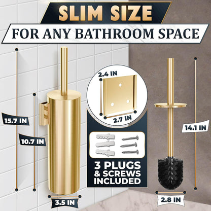 Black Toilet Brush and Holder Set - Slim Matte Design that Fits Anywhere - Stainless Steel Toilet Bowl Brush and Holder with 2 Rounded Corners, Replaceable Head, Removable Inner Bowl & Splash Guard
