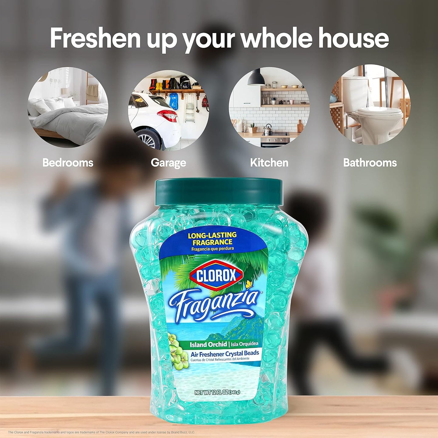 Clorox Fraganzia Crystal Beads Air Freshener, Long Lasting Room Deodorizer and Odor Eliminator Gel Beads to Freshen Home, Car, or Office, Fresh Ocean Breeze Scent, 12 Fl Oz - 2 Pack