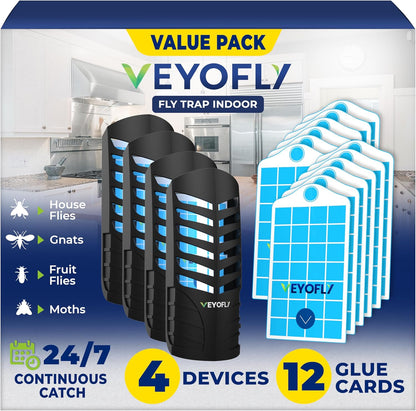 VEYOFLY Fruit Fly Traps for Indoors (2 Device + 6 Refills), Gnat Trap Indoor Plug in, Bug Traps, Flying Insect Trap, Gnat Traps for House Indoor, Fly Trap Indoor for Home Bug Light, Gnats Catcher