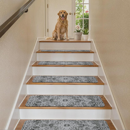 OJIA Non-Slip Carpet Stair Treads for Wooden Steps Set of 15, 30''X8'' Indoor Runner Resistant Rugs Rubber Safety Mats for Dogs, Kids & Elders, Stairway Grip