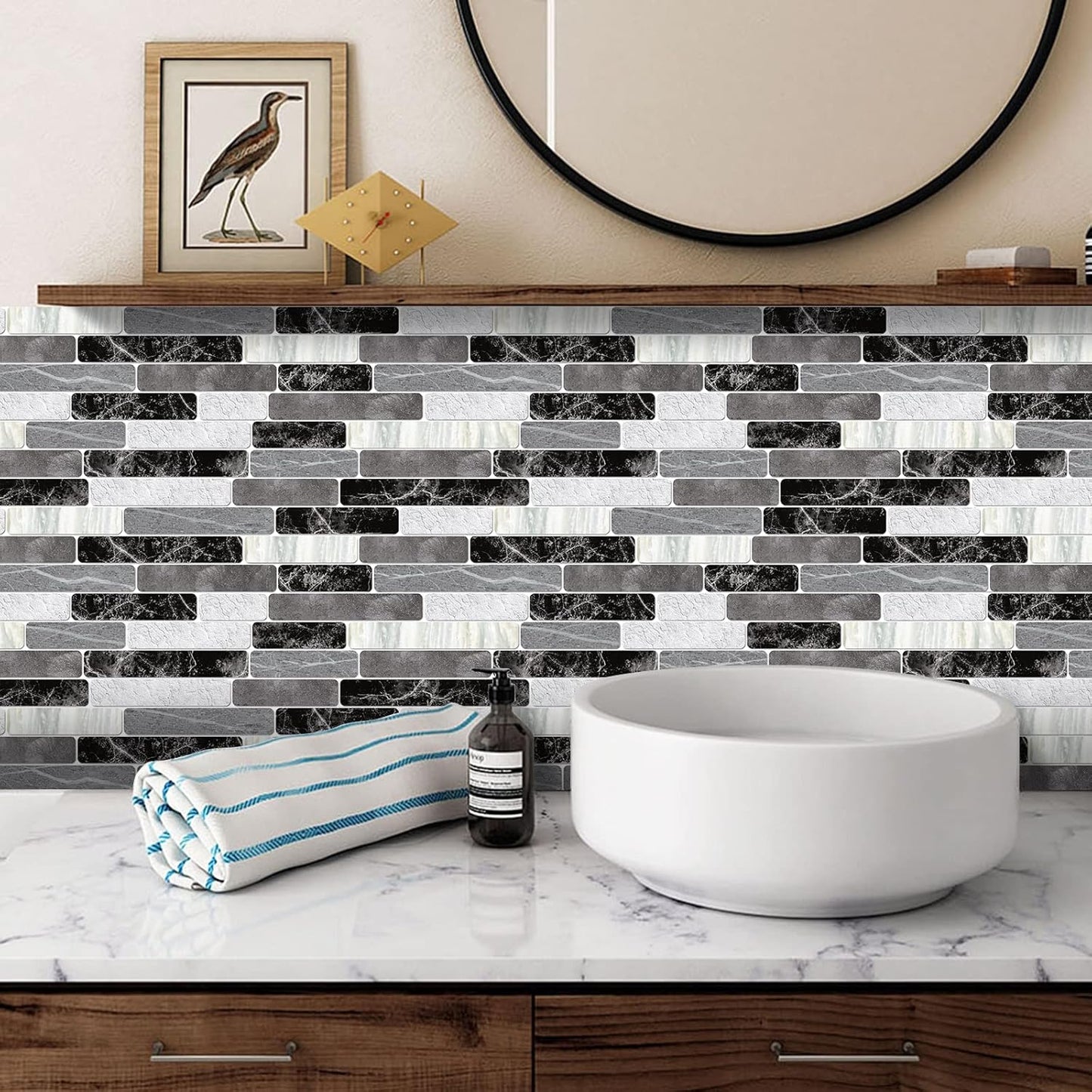 WENMER Kitchen Peel and Stick Backsplash Wallpaper, Waterproof Bathroom Wall Paper, Self Adhesive Removable Wallpaper for Kitchen Backsplash, Tile Contact Paper for Countertop, 17.7"x 118"